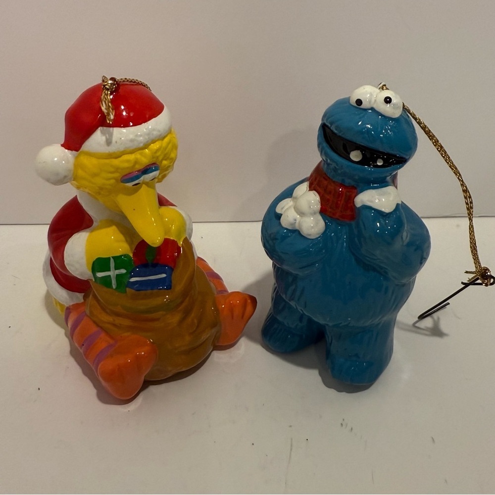 Vintage Sesame Street Cookie Monster Amd Big Ceramic Christmas Figurine Ornament